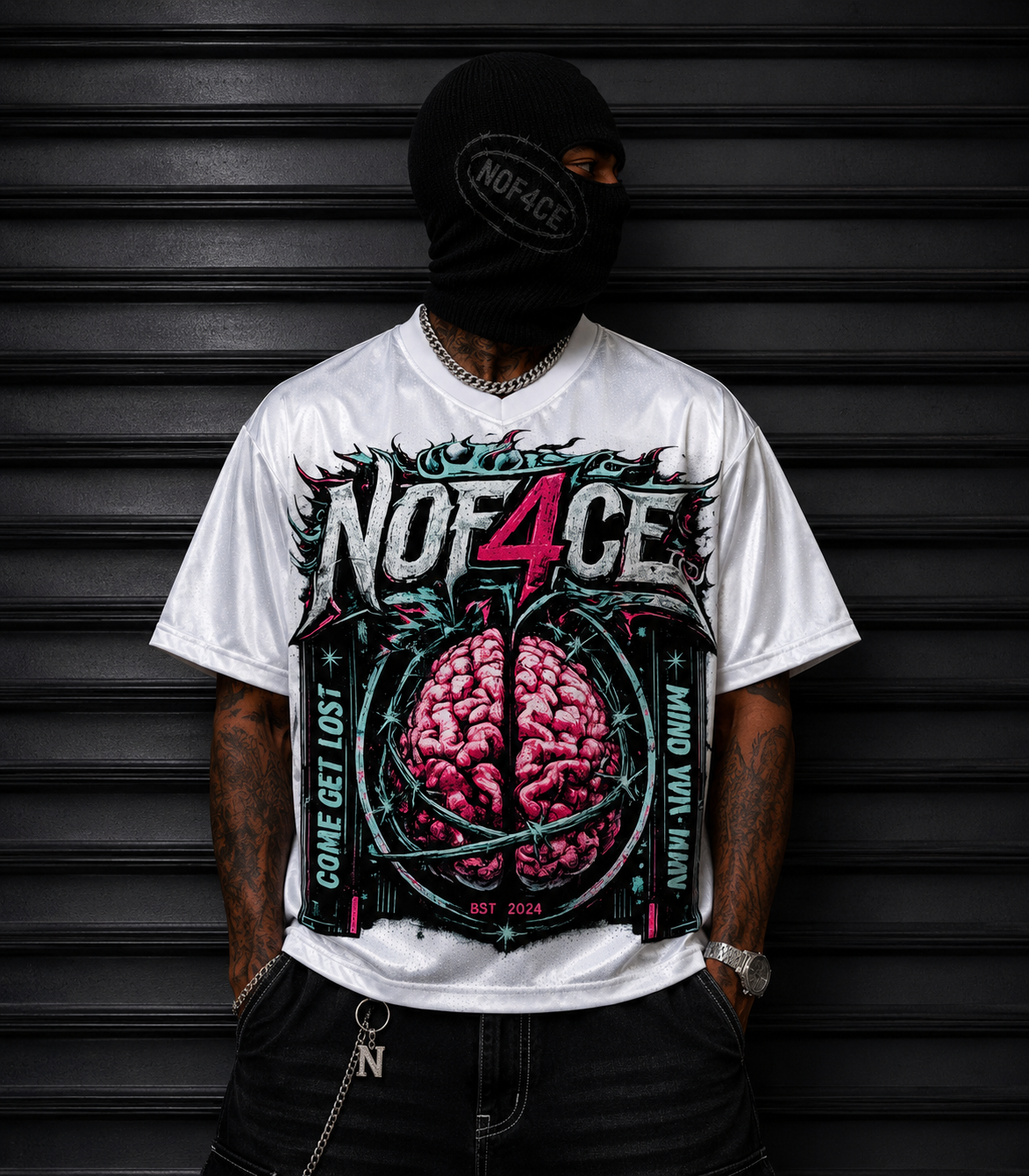 COME GET LOST — Mind Ya Bidness · EST. 2024 · White Football Jersey